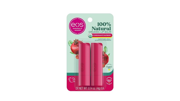 EOS organic lip balm in pomegranate raspberry flavor, two-pack