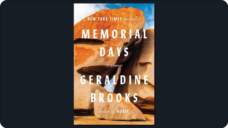 Book cover of 'Memorial Days' by Geraldine Brooks featuring desert rock formations