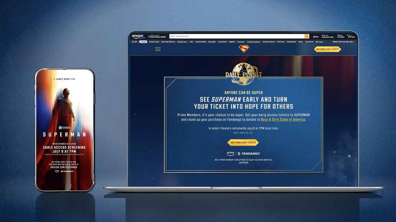 Superman early access screening promotion on Amazon and smartphone