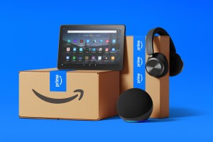 Array of Amazon devices and Prime boxes showcasing product ecosystem