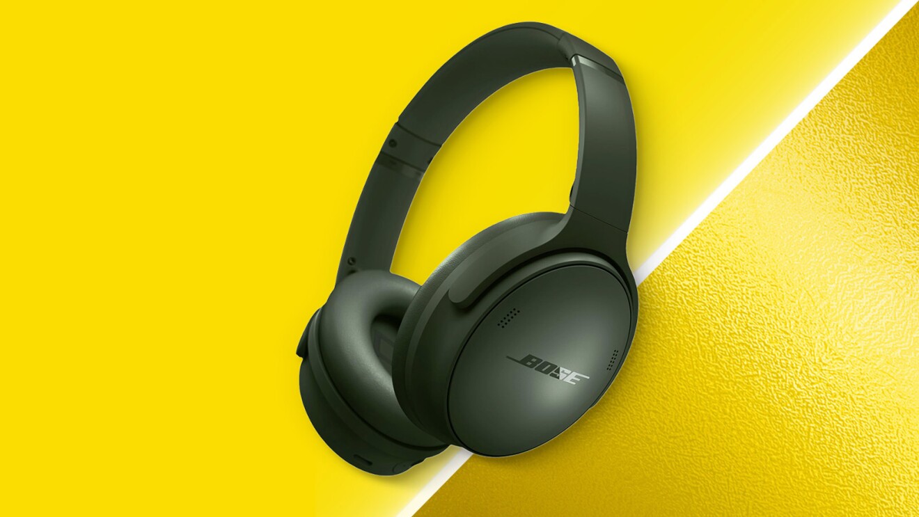 Bose wireless headphones on vibrant yellow background